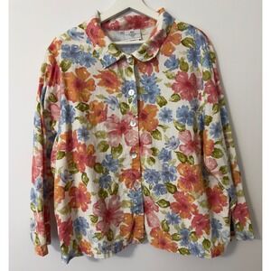 Hot Cotton Marc Ware Linen Blend Floral Button Down Shirt XL GrandmaCore